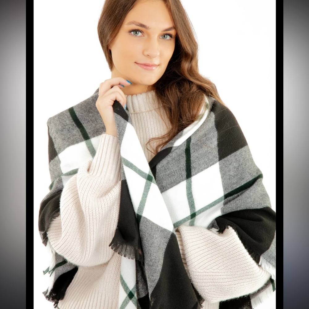 Brand new Plaid Black and White blanket Scarf!!